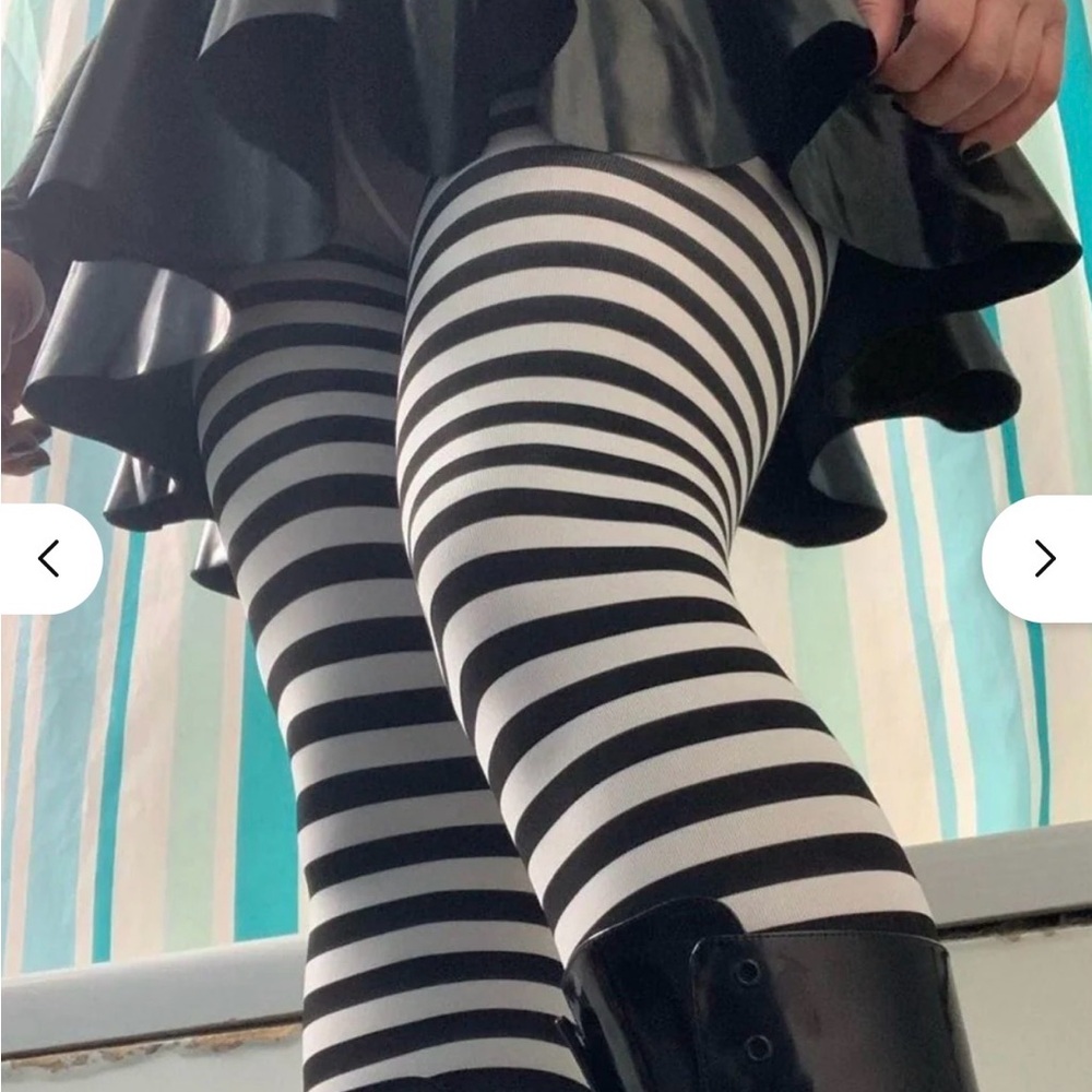Snag Tights F Plus Black & White Striped Witch Tights NEW Whimsigoth
